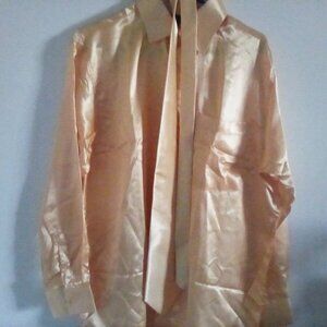 Brand: Milano Moda Satin Classic Dress Shirts with Tie Gold